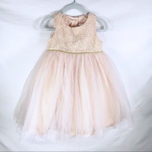 Cat & Jack Spring Lace Tulle Gold Trim Dress Sz 2T